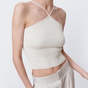 Zara Cut Out Knit Top Ecru